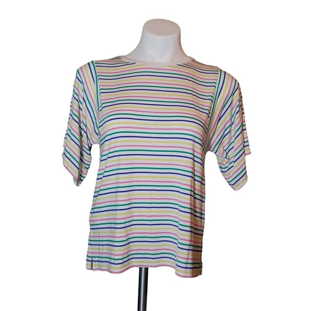 J.Crew Mixed Striped Rainbow Short Sleeve Crew Neck T-Shirt Womens Size XS NWT